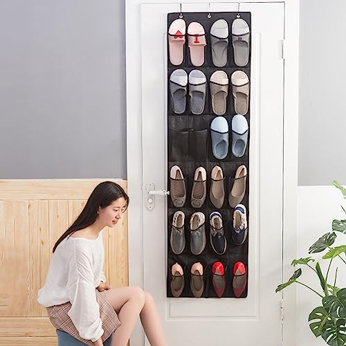 Over the Door Shoe Storage Organiser,Hanging Shoe Storage Shoe Rack Holder with 24 Large Mesh Pockets and 3 Metal Hook,Wardrobe Storage Rack,Shoe