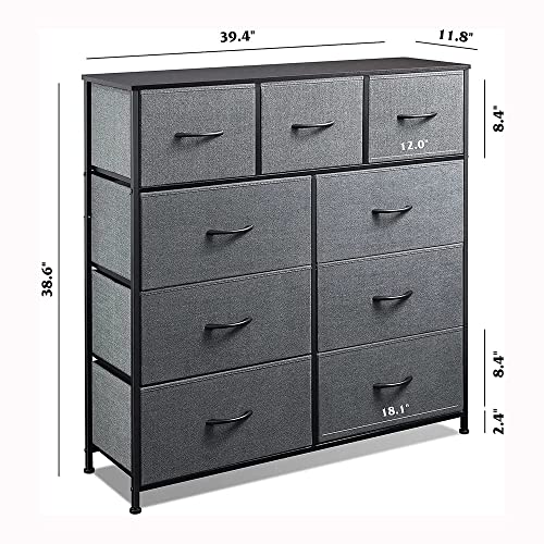 N/A 9-Drawer Dresser Fabric Storage Tower For Bedroom Nursery Entryway Closets Tall Chest Organizer Unit With Steel Frame