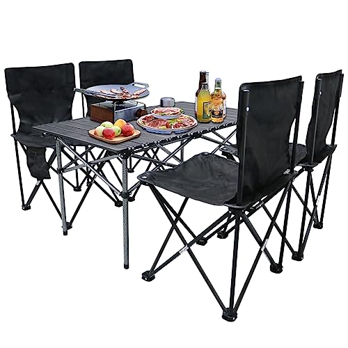 Olrla Roll up Picnic Table and 4 Foldable Chairs Set for Kids and Teens, Beach Party, RV Travel, BBQ, Maple Leaves