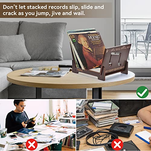 TUUGOTOUU Vinyl record storage holder Bamboo Record display stand Store and display up to 50 7"-12" LP albums DVDs or CDs Display Shelf suitable