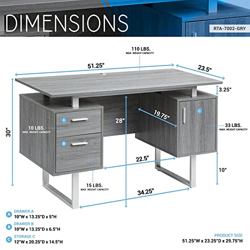 N/A Computer Desk Work Surface Desk With 2 Storage Drawers And 1 File Cabinet Home Office Furniture (Color : A)