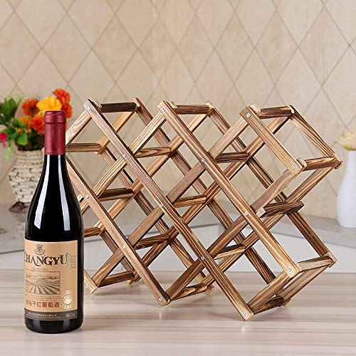 Ferfil Wine Rack, Wood Wine Storage Racks Countertop, 10 Bottle Wooden Stackable Wine Cellar Racks, Foldable Tabletop Free Standing Wine Bottle S