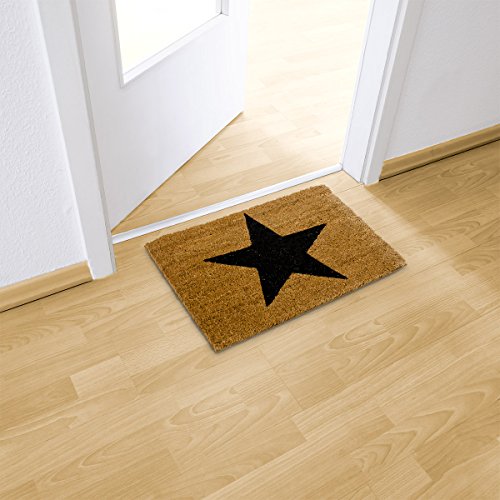 Relaxdays Natural Coconut Fibre Coir STAR Doormat Door Mat Welcome Mat w/ Anti-Slip Rubber PVC Underside, Brown