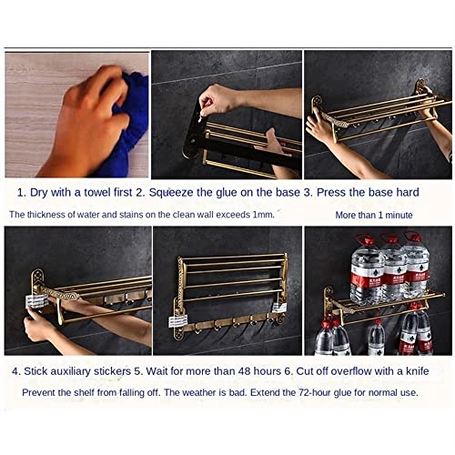 HIGOH Towel Racks,Bathroom Towel Rack Wall Mounted Towel Holder,Aluminum Material Antique Brass Bath Double Towel Bathroom Foldable Towel Rack,Ac