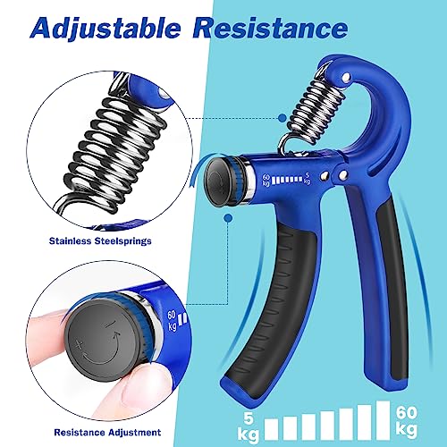 AIXPI Hand Grip Strengthener, Grip Strength Trainer with Adjustable Resistance 11-132 Lbs (5-60kg), Forearm Strengthener, Hand Exerciser for Grip