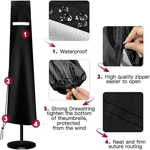 Garden Parasol Cover for Garden Umbrella Covers with Waterproof Zipper and Drawstring Cord at Bottom, Outdoor Protector for 7ft to 10ft Outdoor P