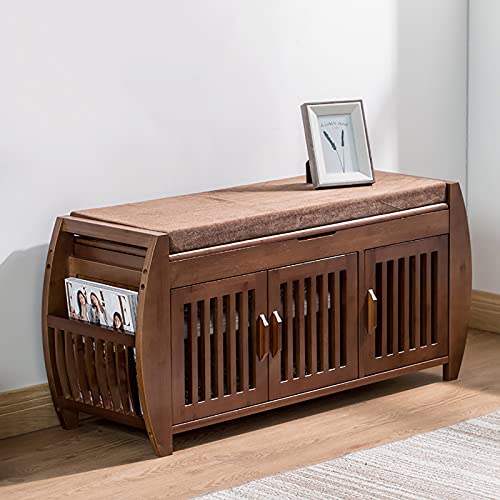 shoe storage bench ottoman Storage Benches Solid Wood Shoe storage Bench With Magazine Holder,Rustic Shoe Rack Bench Shoe Cabinet Shoe Organizer,