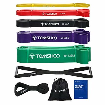 TOMSHOO Elastic Strength Training Band, 5 resistance bands + 1 door anchor + 1 handle, natural latex, elastic, for sports, strength training, for