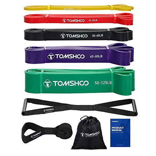 TOMSHOO Elastic Strength Training Band, 5 resistance bands + 1 door anchor + 1 handle, natural latex, elastic, for sports, strength training, for