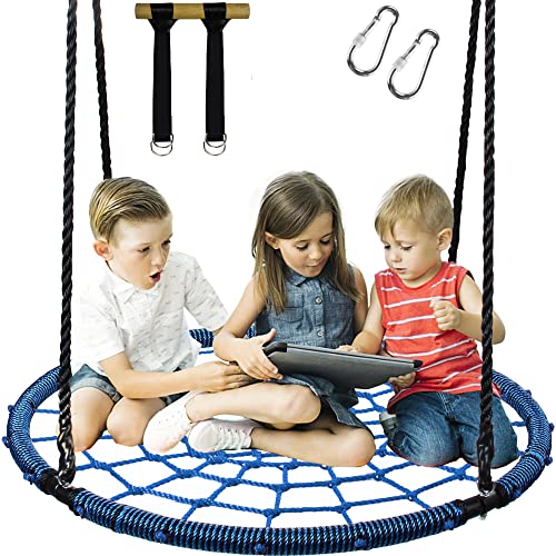 Display4top Outdoor Swing, Giant 40" Round Web Tree Net Swing Swing Set Anchors Hanging Ropes 400 lbs Capacity, Adjustable length hanging ropes E