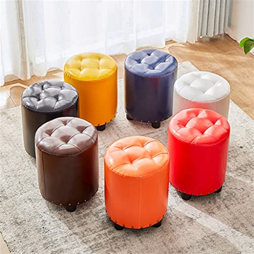 LUKEO Small Stool, Household Living Room Sofa Stool, Solid Wood Leather Pier Stool, Household Round Stool (Color : 3-pack, Size : Talla �nica)