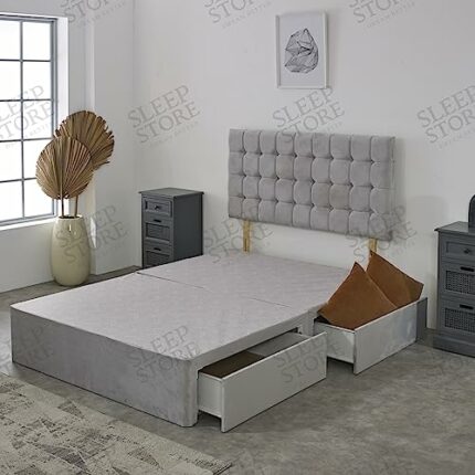 Plush Divan Bed Base With Athens Upholstered Headboard | Storage Drawers Available (Pink Plush, 4.0FT Small Double - 2 Drawers Foot End)