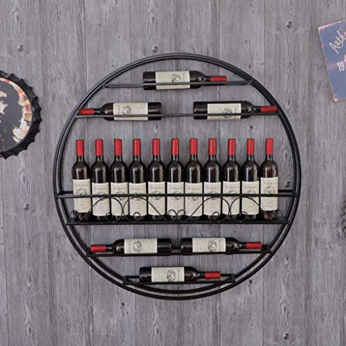 EYLINK Wine Racks,Retro Round Wall Hanging Wine Rack Storage Holder American Style Wine Bottle Racks Bar Display Metal Vintage Decoration Shelf B