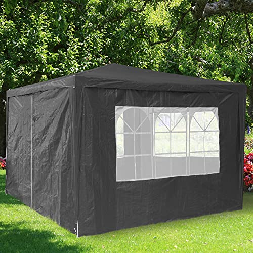 Relaxdays Side Panel for Gazebo, Set of 4, 2 x 3 m, Side Panels with Window and Zip, Waterproof, PVC and PE, Grey