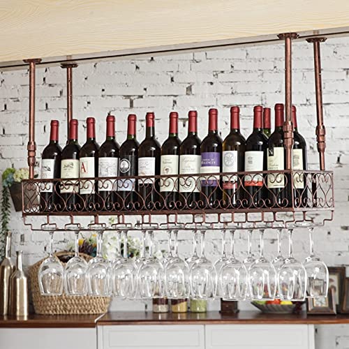EYLINK Ceiling Wine Rack, Vintage Wine Bottle Rack, Wall Mounted Display Wine Rack Floating Shelf, Adjustable Height (Size : 100CM)