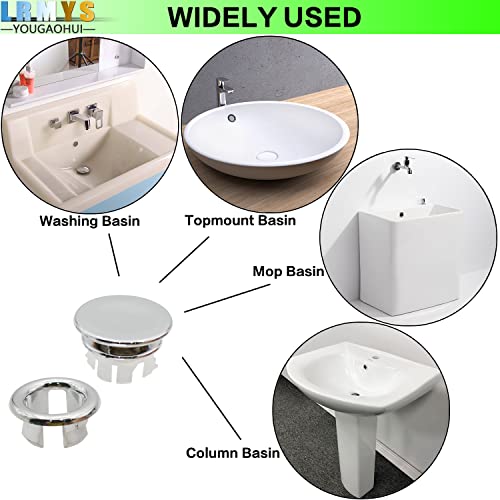 LRMYS Wash Basin Overflow Ring Set, Chrome Plating Round Overflow Hole Cover for Bathroom Kitchen Sink Toilet Washing Basin, 6 Pack 3 Rings & 3 C