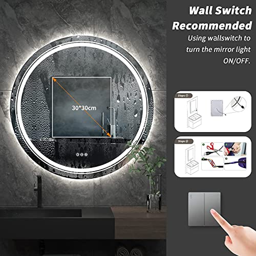 LUVODI Round Illuminated Bathroom Mirror: 600mm Dimmable LED Lighted Circle Wall Mounted Vanity Mirror with Demister Pad Smart Touch Sensor for M