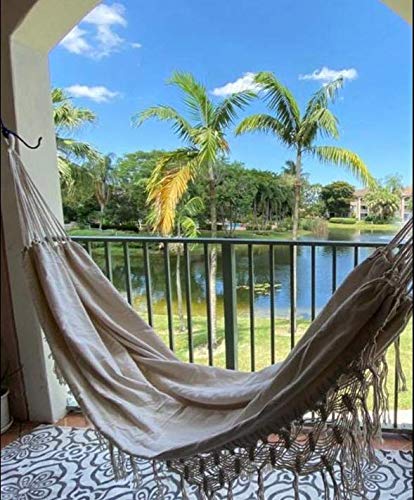 Outdoor Garden Hammock Double Hammock 2 Person Large Brazilian Hammocks Cotton Indoor Hammock for Bedroom Patio Porch Backyard w/Handwoven Macram