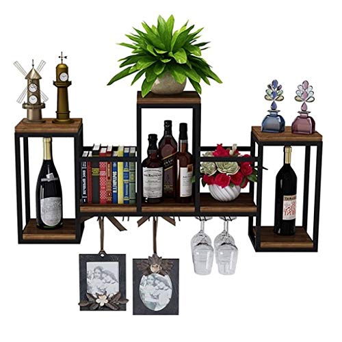 Kitchen Organize Wine Glass Holder, Wall-Mounted Metal Wood Wine Bottle Racks Vintage Goblet Stemware Holder for Bar, Pubs or Restaurants/Commerc