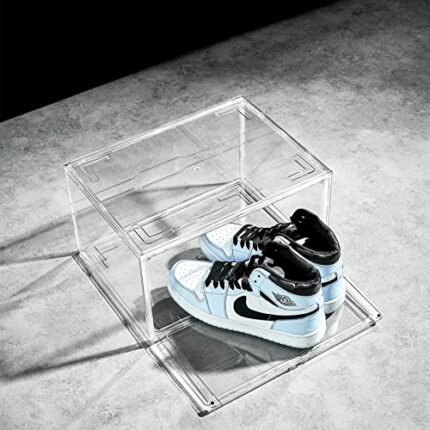 1 Pack Shoe Boxes, Clear Acrylic Stackable Plastic Sneaker Box Container, Magnetic Side Open Shoe Organizer Case For Man and Women (Transparency-