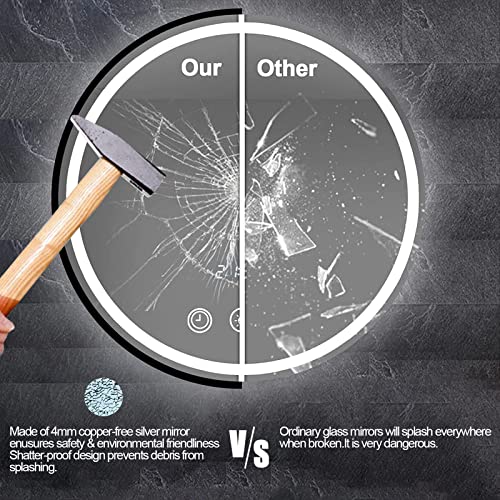 Devenirriche 600mm Round LED Bathroom Mirror, 24 inch Illuminated Wall Mounted Vanity Mirror with Sensor Touch Control,Anti-fog, 4 LED Light Colo