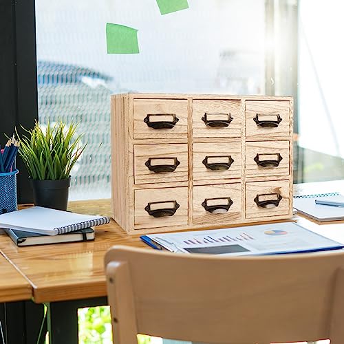 Large Library Card Catalog Cabinet: 9 Drawers Apothecary Cabinet with Metal Handles & Label Slot - Countertop Chest Drawers for Library Card Cata