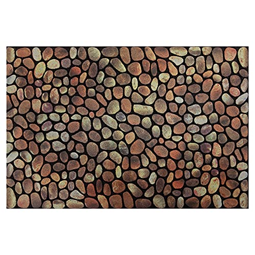 Nicoman Pebble Stone Pattern Barrier Doormat Eco-Friendly Scrape and Absorbent Indoor/Outdoor Door Mat, Rectangular (60x40cm), Pebbles Grey
