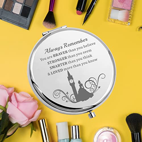 KEYCHIN Princess Cinder Ella Pocket Mirror Fairy Tale Fans Gift Always Remember You are Braver Stronger Smarter Than You Think Compact Makeup Mir