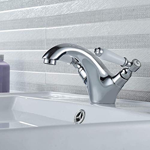 Dual Lever Basin Mixer taps,Luckyhome Bathroom Sink Mixer taps Chrome hot and Cold Faucet Solid Brass Valve Body