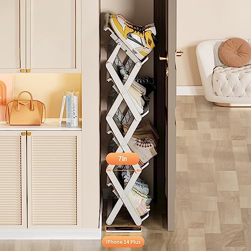 KINZURE Installation-Free Foldable Shoe Rack, 4-Tier Free Standing Shoe Shelf, 10-12 Pairs Shoe Storage, Small Corner Display Rack, Kitchen, Bath