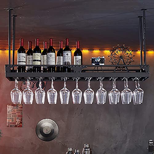 ULAINE Industrial Ceiling Wine Racks, Adjustable Height, Hanging Wine Glass Holder, Wall Mounted Wine Holder, Hanging Stemware Holder, For Bar/Ki