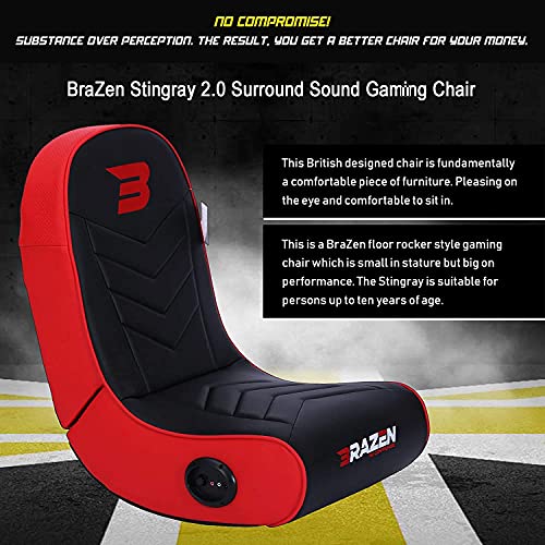 BraZen Stingray 2.0 Children Kids Gaming Chair Foldable Floor Rocker Rocking with Sound Speakers British Brand - Red