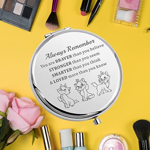 KEYCHIN Marie Pocket Mirror Marie Cat Movie Fans Gifts You are Braver Stronger Smarter Than You Think Compact Makeup Mirror for Women Girls Teena