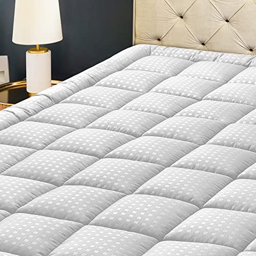 HYLEORY Queen Mattress Pad Quilted Fitted Mattress Protector Cooling Pillow Top Mattress Cover Breathable Fluffy Soft Mattress Topper with 8-21"