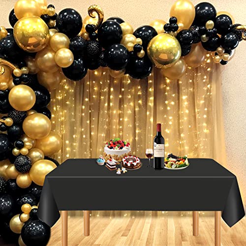 Pack of 8 Black Rectangle Plastic Tablecloth Disposable Tablecloth 54 Inch x 108 Inch Decorative Table Cloth for Picnic BBQ, Party, Wedding, Banq