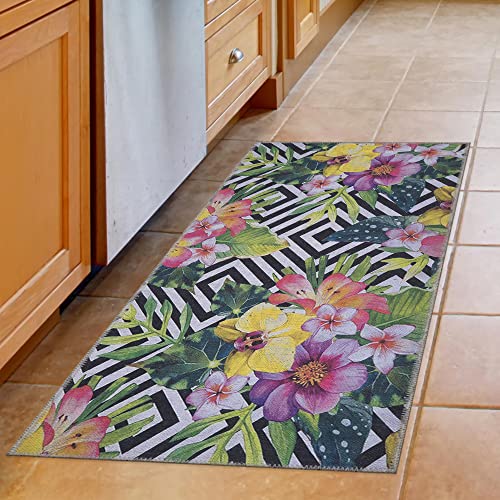Ottomanson Rubber Back Doormat Collection, Floral Tile Design, "Welcome" Text, 51 cm x 76 cm, Multicolor