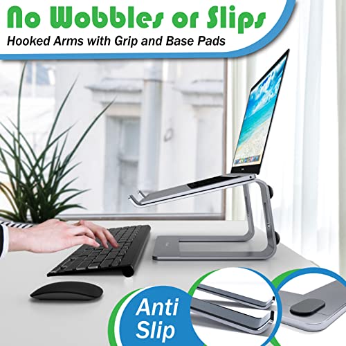 Laptop Stand for Desk, Computer Stand for Laptop, Laptop Riser - Apple Macbook Stand, Dell, HP, Macbook Pro Air - Grip Pads and Cable Management