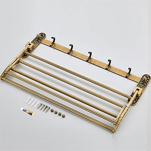 HIGOH Towel Racks,Bathroom Towel Rack Wall Mounted Towel Holder,Aluminum Foldable Antique Brass Bath Towel Rack,Active Bathroom Towel Holder,Doub