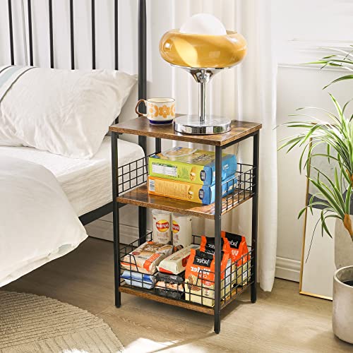 YMYNY 3 Tier End Table with Storage Rack, Side Table Small Nightstand, Coffee Table, Industrial Style, Small Table in Living Room and Bedroom, 40