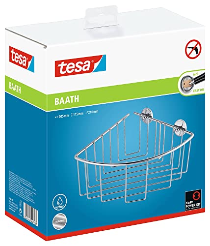 tesa Baath shower shelf, chromed steel, self-adhesive, adhesive mounting technology, 115mm x 205mm x 210mm