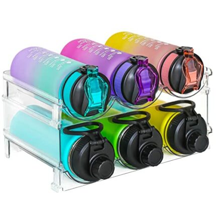 Water Bottle Organizer,Water Bottle Holder for Cabinet,Stackable Cup Organizer Plastic Fridge Wine Racks for Kitchen Countertop Freezer Pantry Or