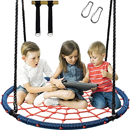 Display4top Outdoor Swing, Giant 40" Round Web Tree Net Swing Swing Set Anchors Hanging Ropes 400 lbs Capacity, Adjustable length hanging ropes E