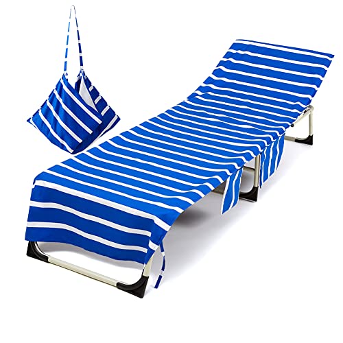 Morbuy Beach Chair Cover Towel, Solid color Striped Beach Towel Lounger Bags with Pockets Sunbed Towels Fitted Microfiber Sun Lounger Towels for