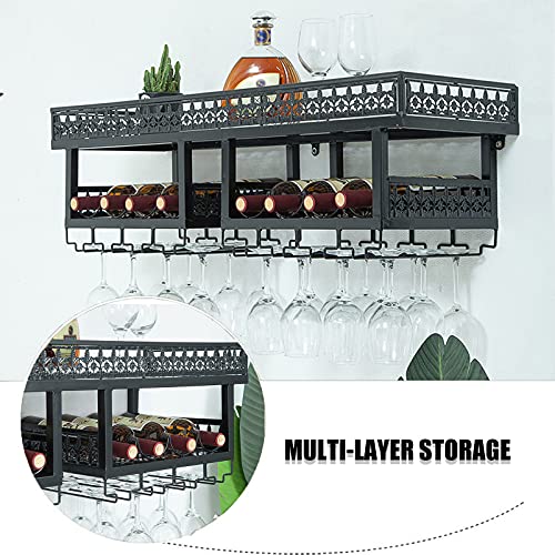 KEppd Wine Rack Wall Mounted - Wrought Iron Wine Rack | Wall-Mounted | Wine Bottle Wine Glass Holder | Rustic Modern Minimalist Style | Living Ro