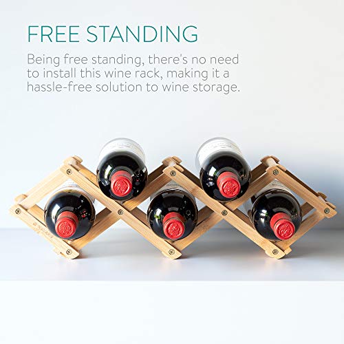 Navaris Bamboo Wine Rack - Foldable Free Standing Wine Rack - Small Wooden Wine Stand for Organising and Storing Bottles - 5 Slot
