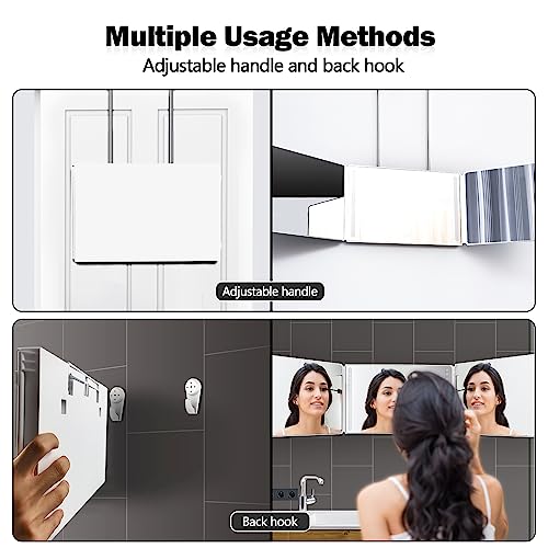 JANMPASK LED 3 Way Mirror for Self Hair Cutting Mirror Vanity Mirror Barber Supplies Accessories 360 Makeup Mirror with Light Trifold Mirror to S
