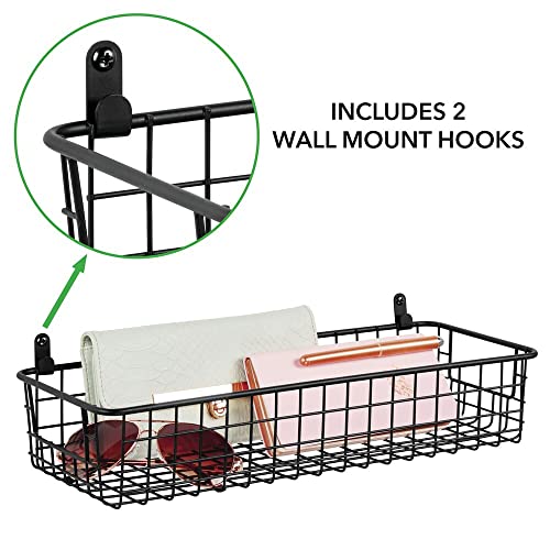 mDesign Set of 2 Hanging Storage Baskets – Wall-Mounted Metal Wire Basket – Multi-Purpose Organiser Tray for Household Items – Black
