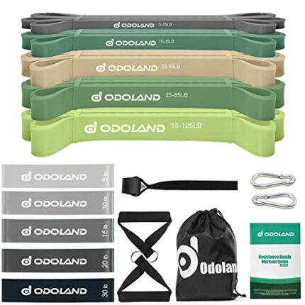 Odoland Resistance Pull Up Bands and Loop Band Set Exercise Loop Band for Men Women, Pack of 5 Different Resistance Levels Elastic Band with Door