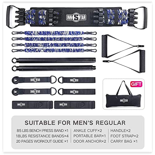 INNSTAR Portable Home Gym Set with Workout Bar, Bench Press Set, Squat Resistance Band, Door Anchor and More-Full Body Workout Equipment to Build