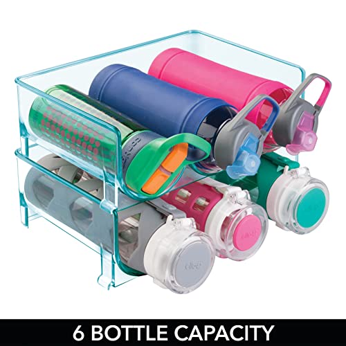 mDesign Set of 2 Bottle Holder Shelves — Water Bottle Holder for up to 3 Bottles — Ideal for Use as a Wine Rack — Sea Blue